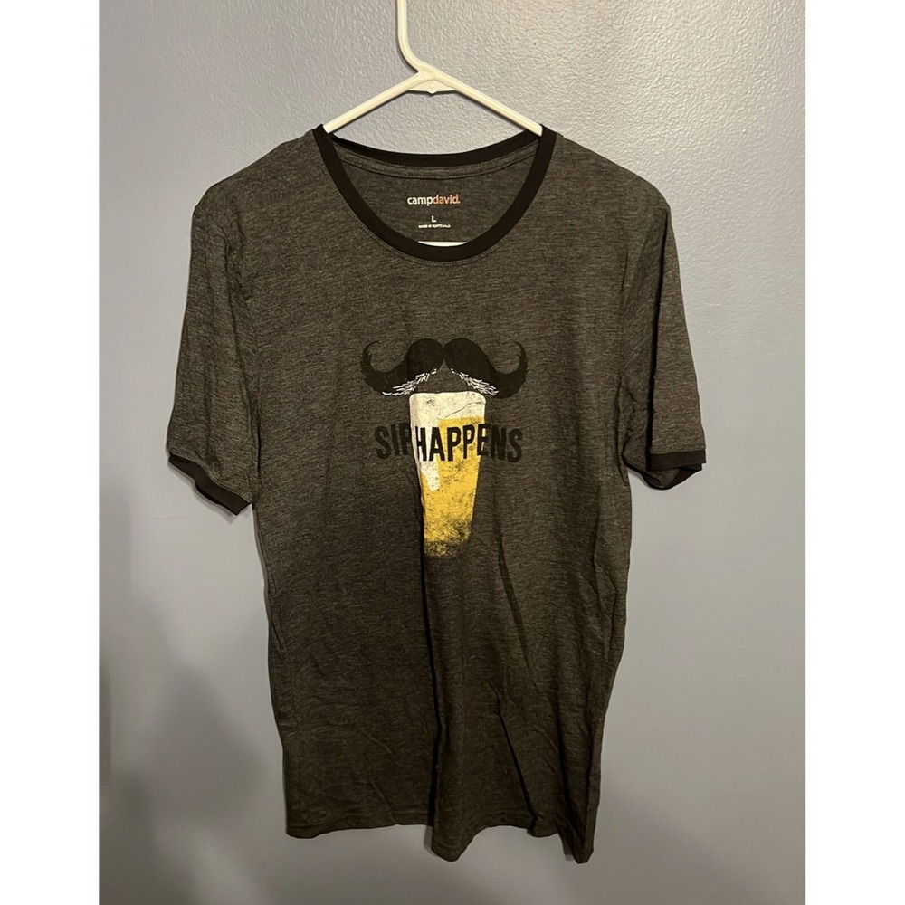 Unisex‎ SIP HAPPENS T-SHIRT! Ringer T-Shirt SZ LG Funny Drinking Party T-Shirts